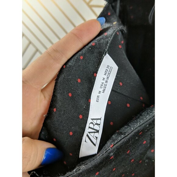 Zara Women's Sleeveless Polka Dot Black Red Romper Tie Back Size Medium - Picture 8 of 9
